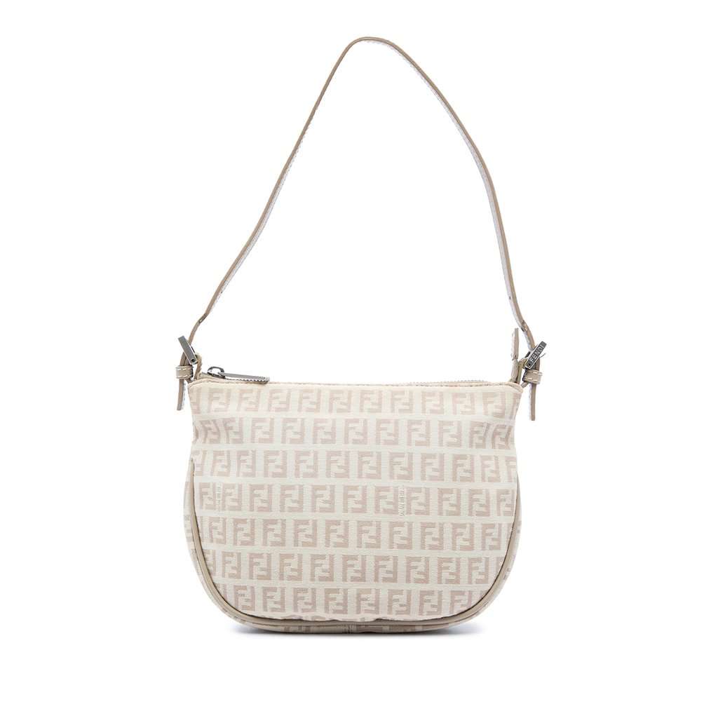 Fendi Zucchino Canvas Shoulder Bag Beige Very good - Front View