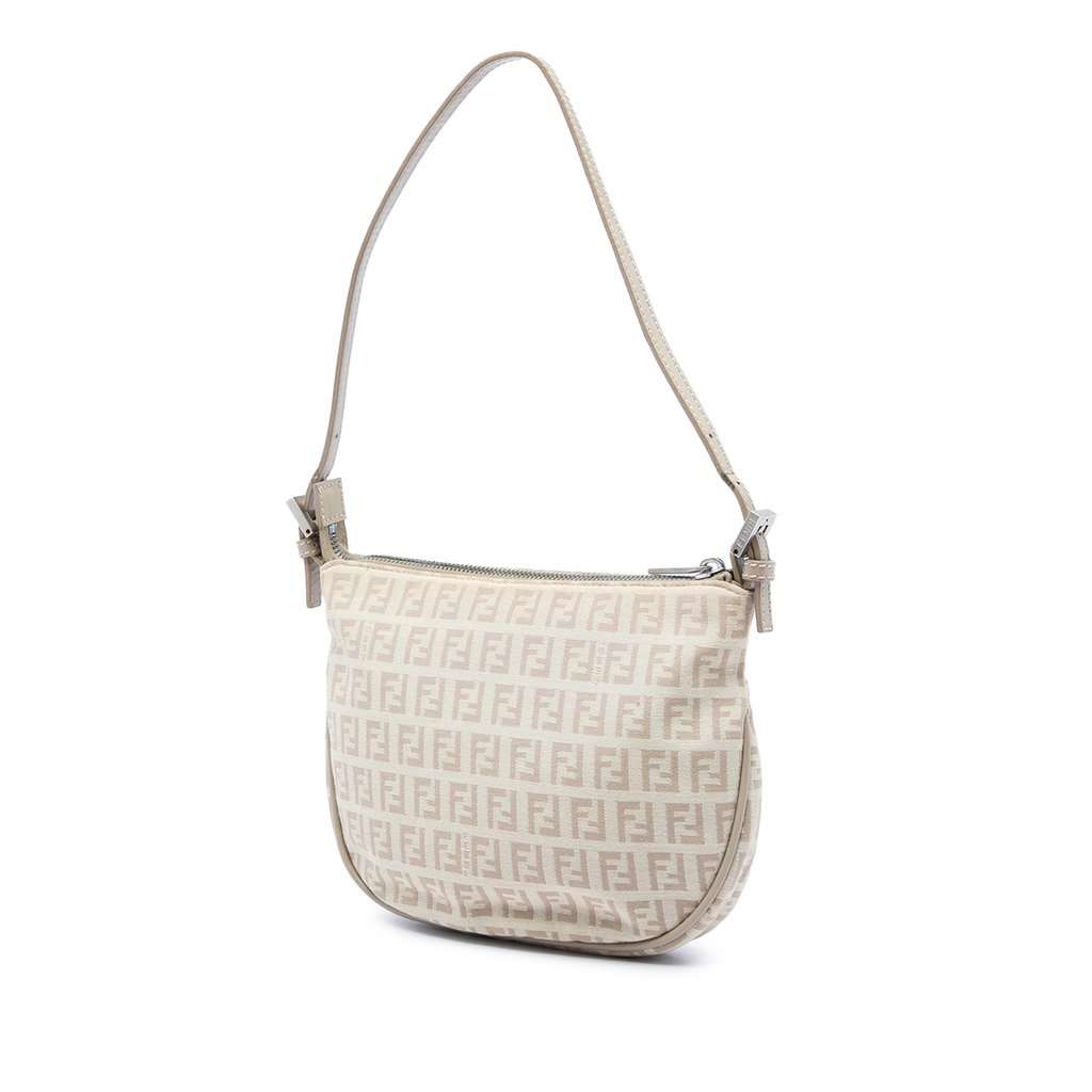 Fendi Zucchino Canvas Shoulder Bag Beige Very good - Back View