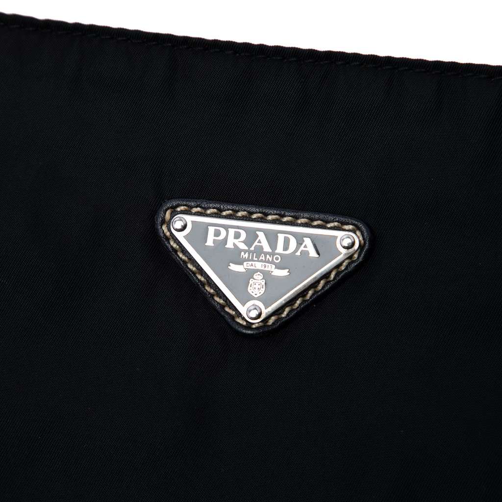 Prada Vitello Daino Trimmed Tessuto Zip Top Crossbody Black Very good - Box View