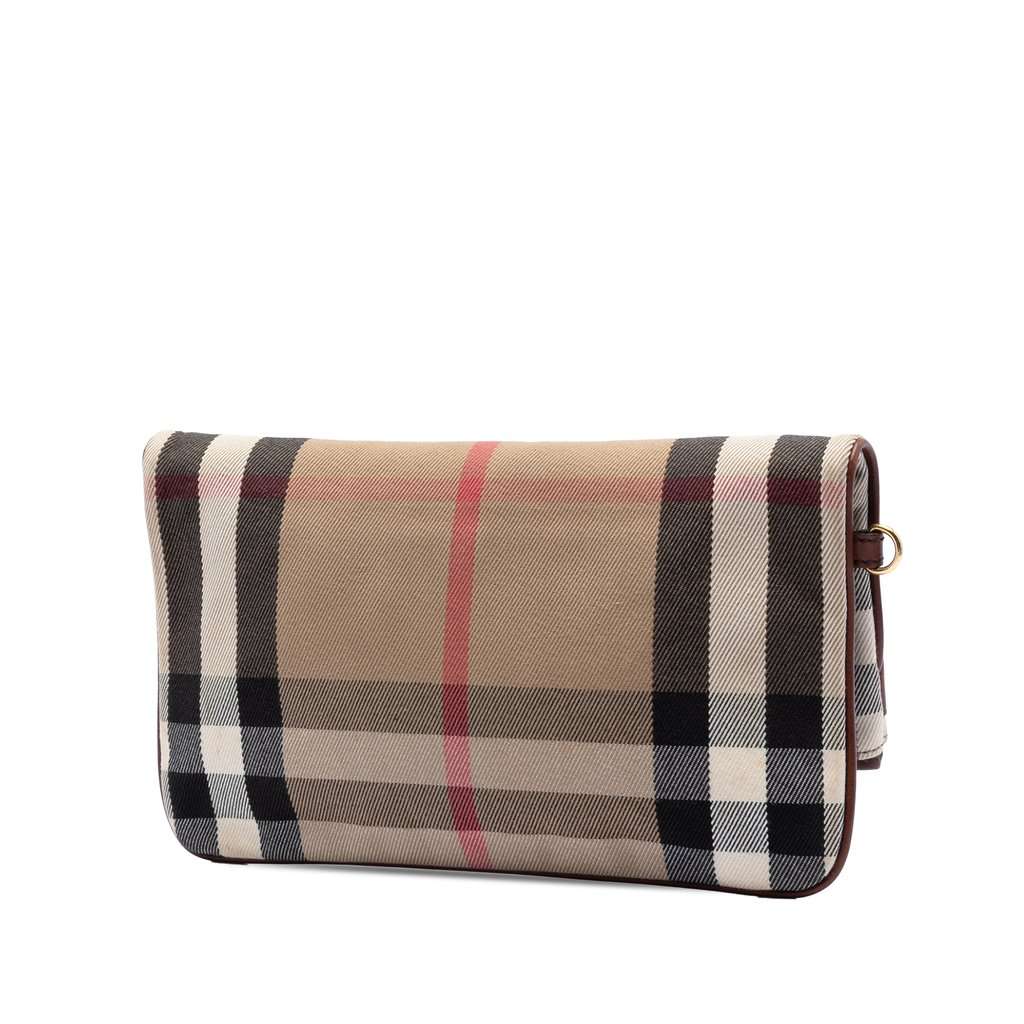 Burberry House Check Canvas and Leather Adeline Fold Over Wristlet Clutch Beige Very good condition - Back View