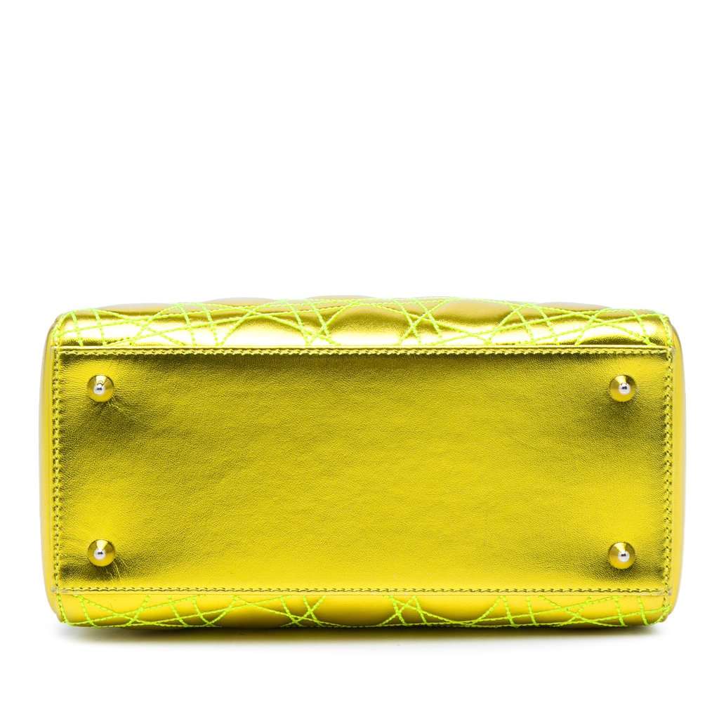 Dior Anselm Reyle Medium Metallic Lambskin Cannage Lady Dior Yellow Leather Very good condition - Inside View