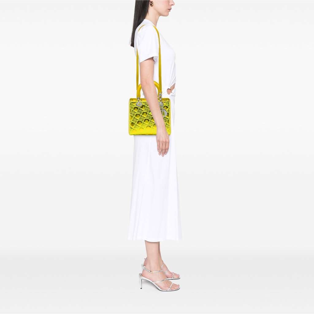 Dior Anselm Reyle Medium Metallic Lambskin Cannage Lady Dior Yellow Leather Very good condition - Box View