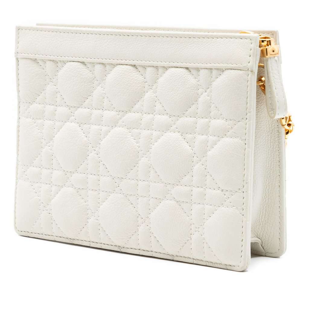 Dior Supple Cannage Calfskin Caro Every Dior Pouch White Leather Very good condition - Back View