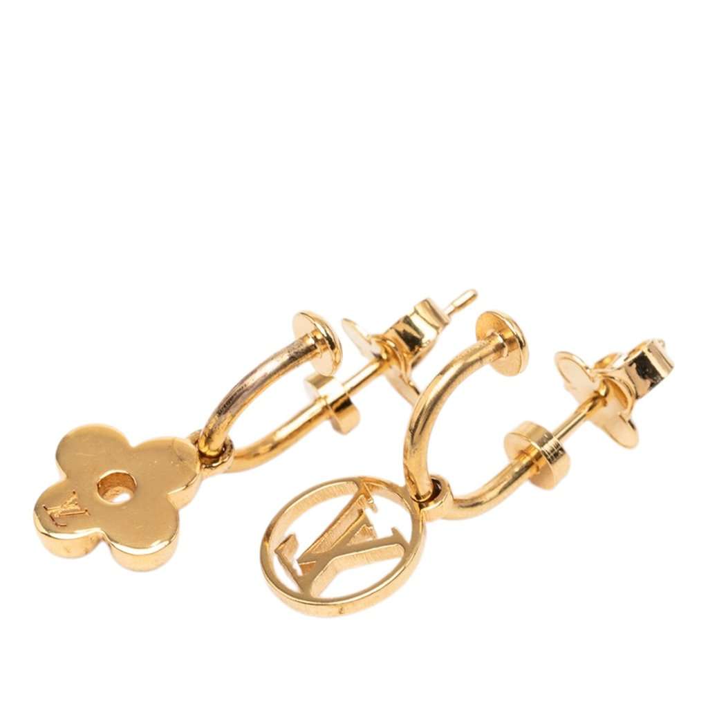 Louis Vuitton Gold Plated Blooming Push Back Earrings Gold Metal Very good condition - Back View