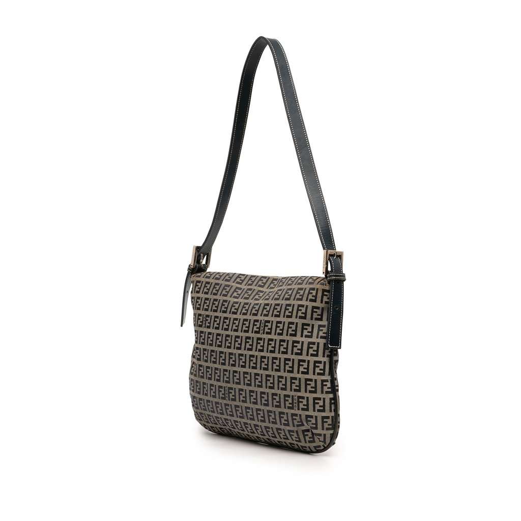 Fendi Zucchino Canvas Double Flap Shoulder Bag Beige Good - Back View