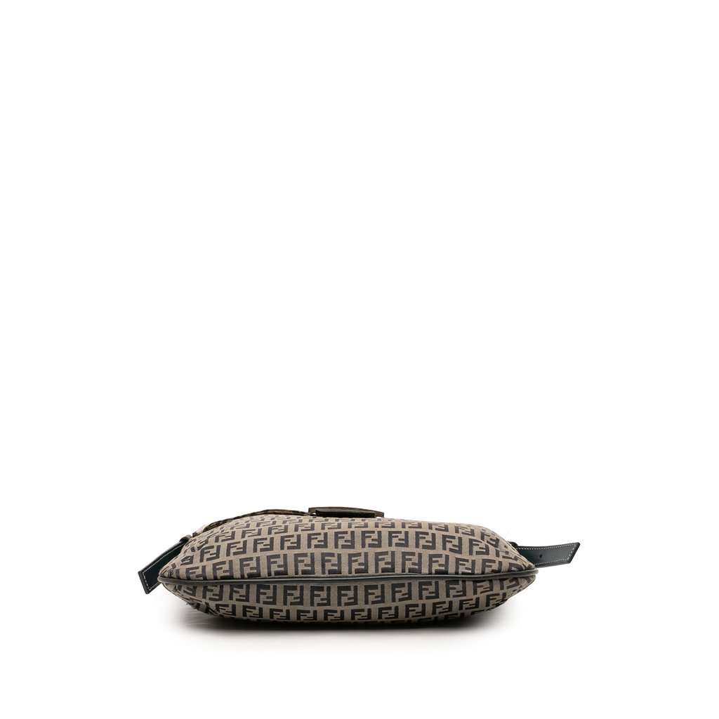 Fendi Zucchino Canvas Double Flap Shoulder Bag Beige Good - Inside View