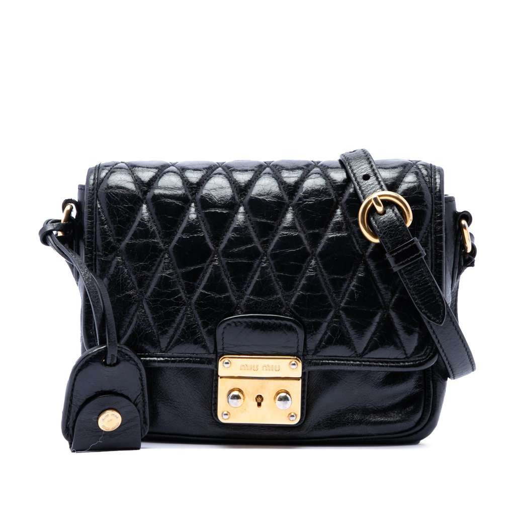 Miu Miu Vitello Shine Trapu Crossbody Black Leather Very good - Front View