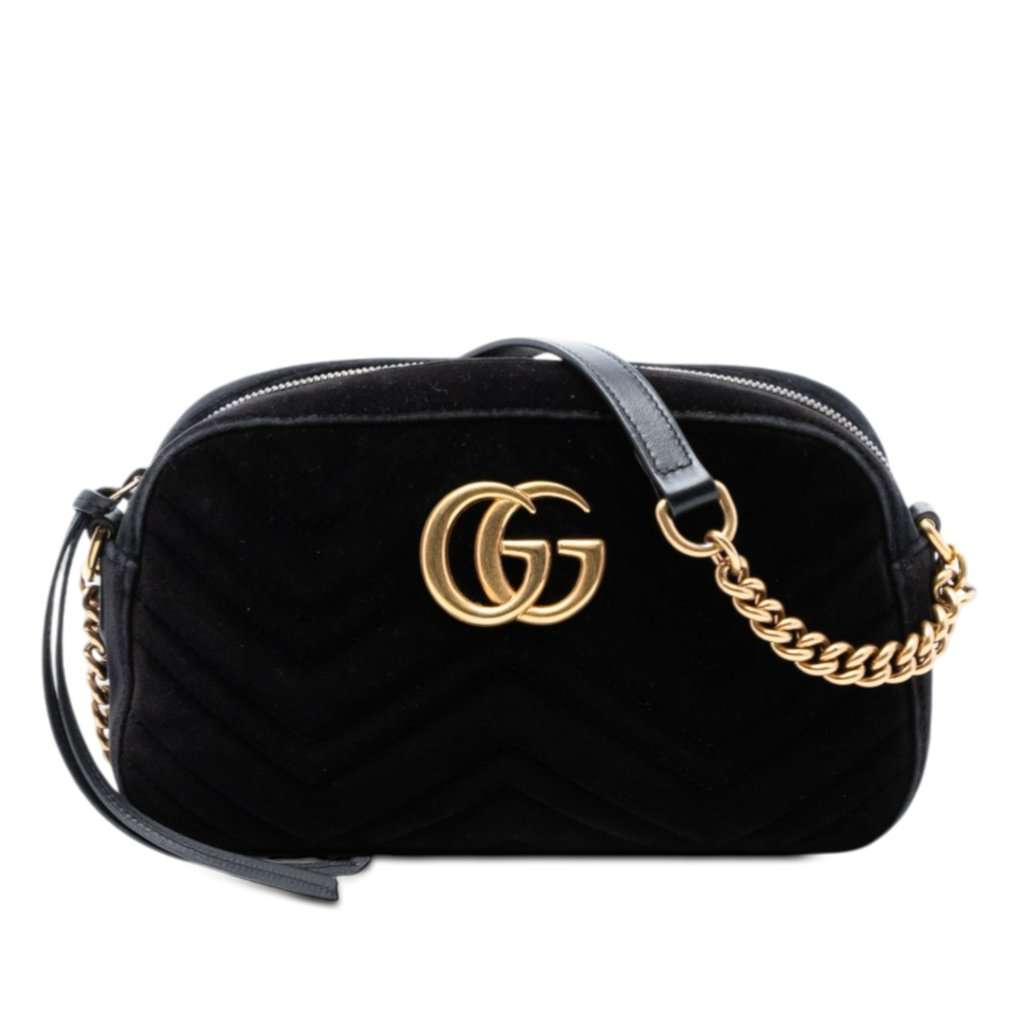 Gucci Small GG Marmont Matelasse Velvet Crossbody Black Very good condition - Front View