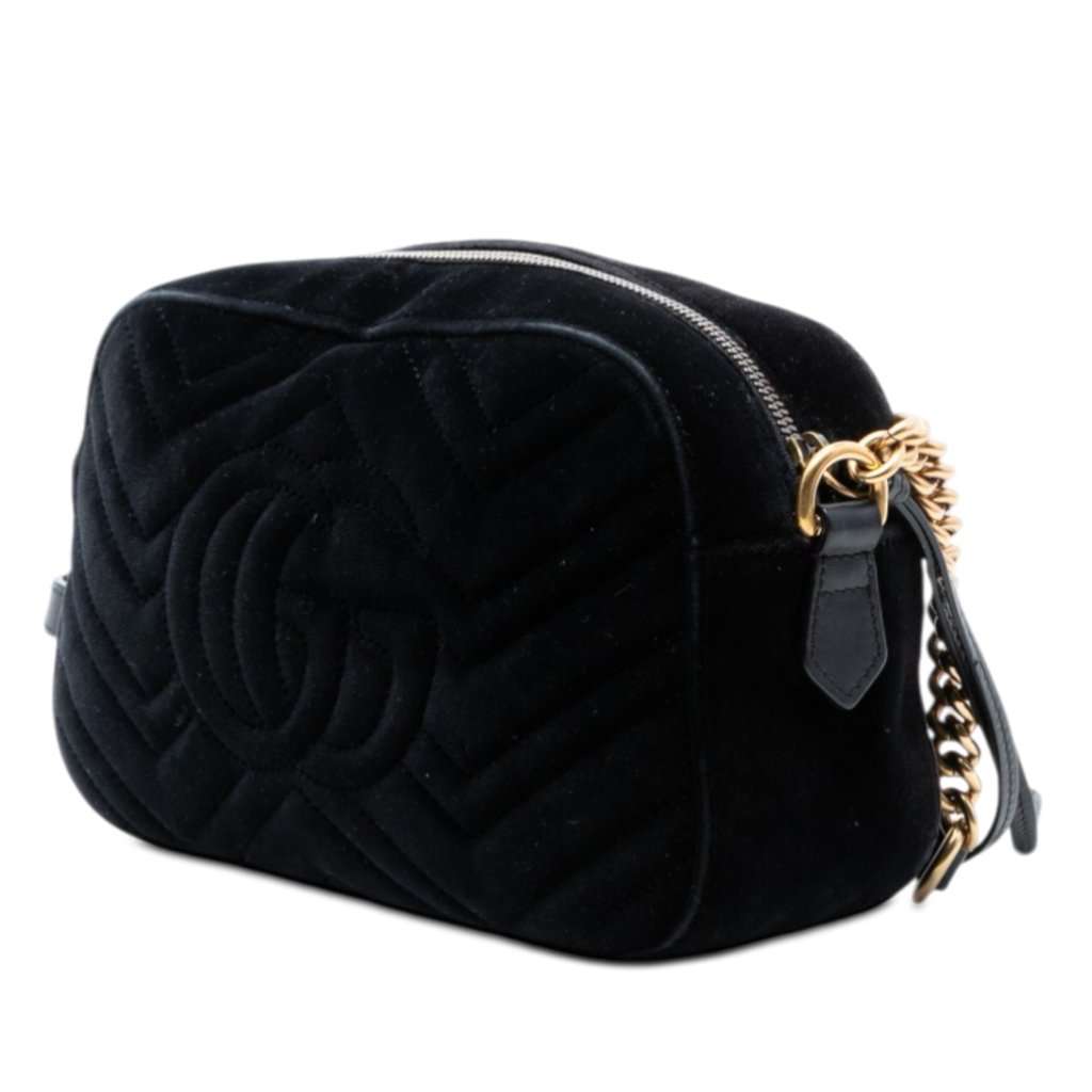 Gucci Small GG Marmont Matelasse Velvet Crossbody Black Very good condition - Back View