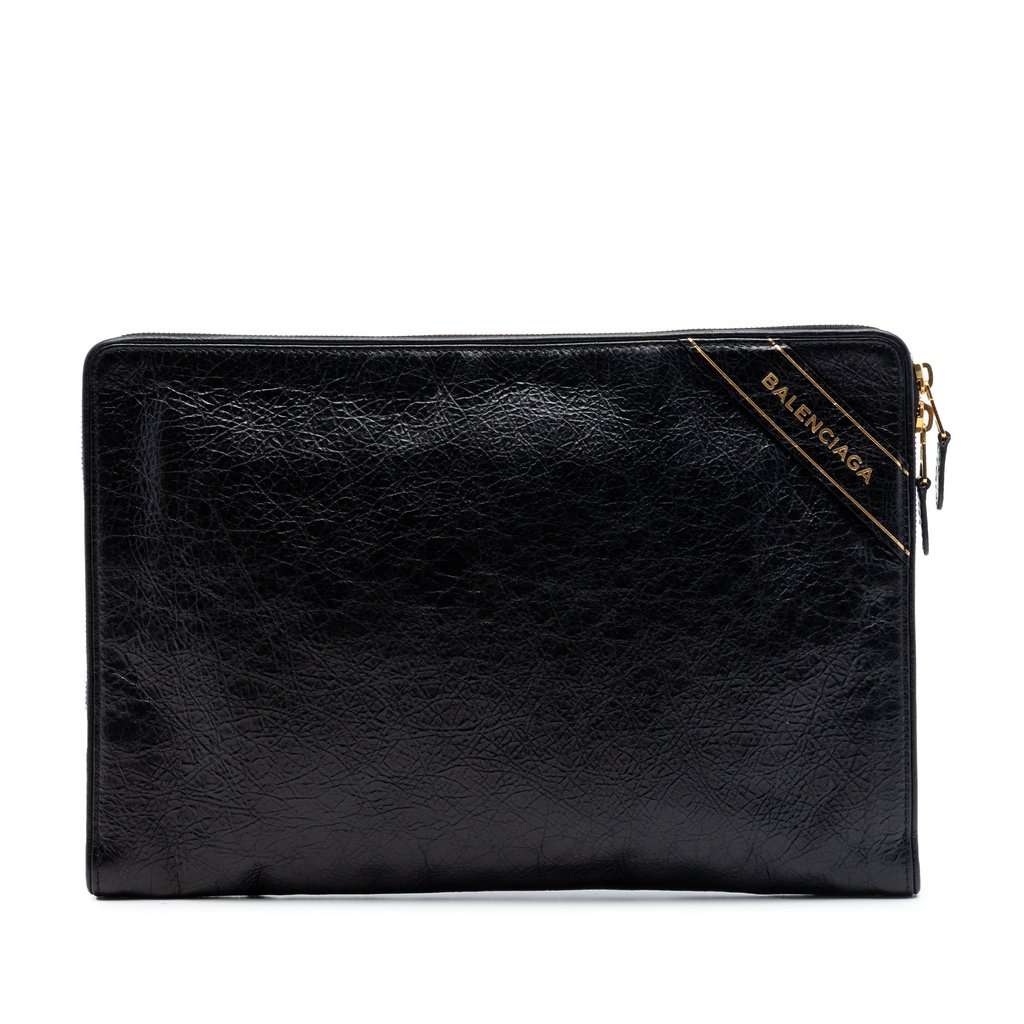 Balenciaga Lambskin Clutch Black Leather Very good condition - Front View