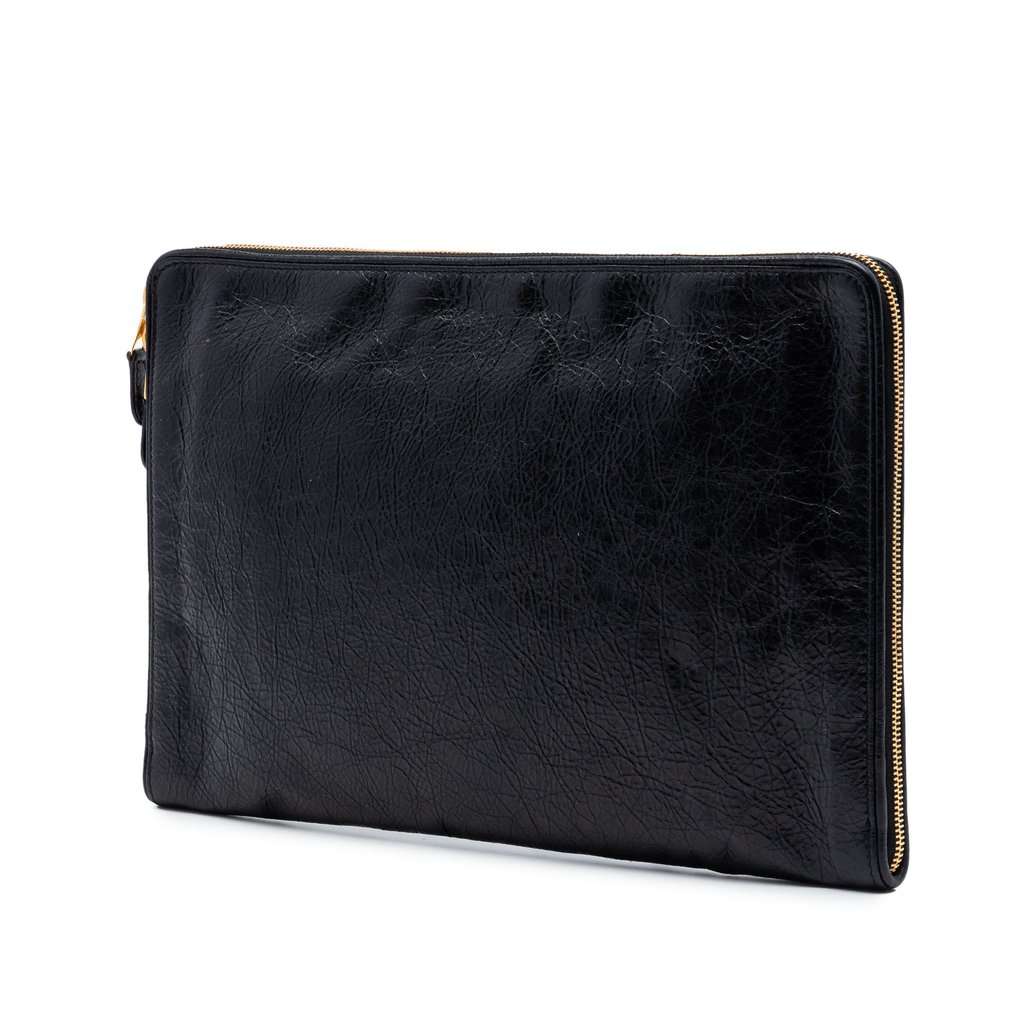 Balenciaga Lambskin Clutch Black Leather Very good condition - Back View