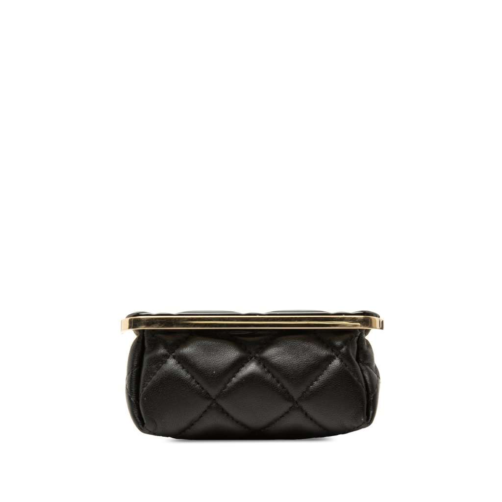 Chanel CC Quilted Acrylic and Lambskin Evening Clutch With Chain Black Leather Very good condition - Inside View