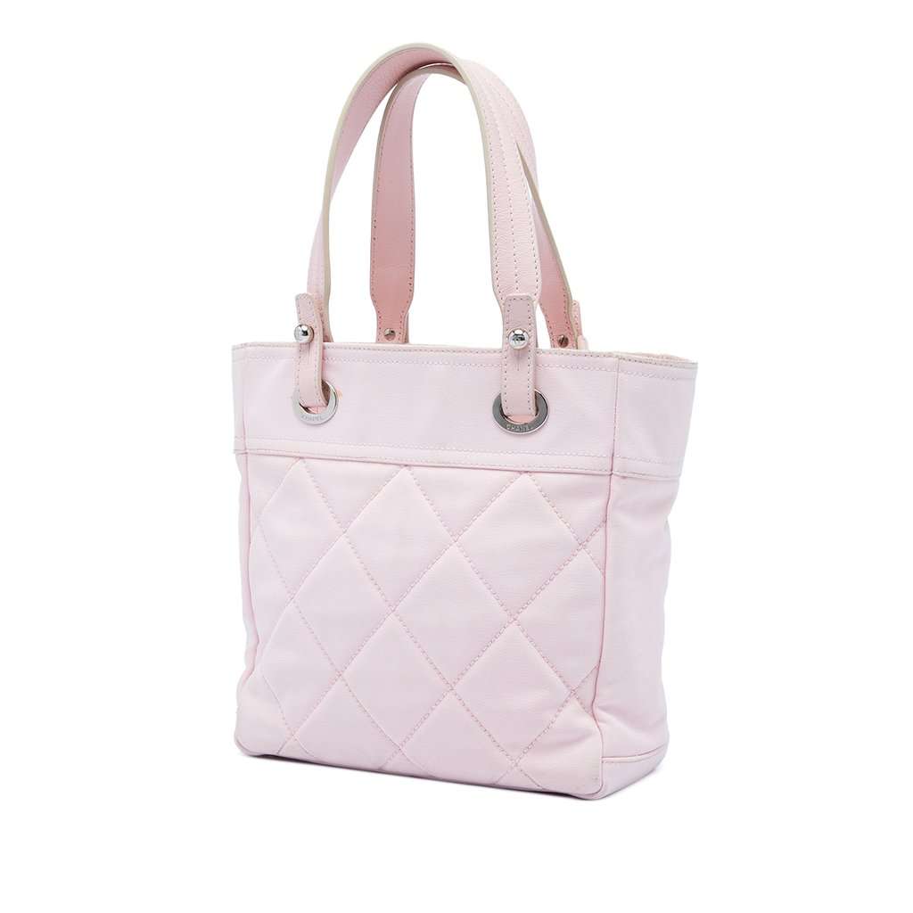 Chanel Small Quilted Canvas Paris Biarritz Tote Pink Very good - Back View