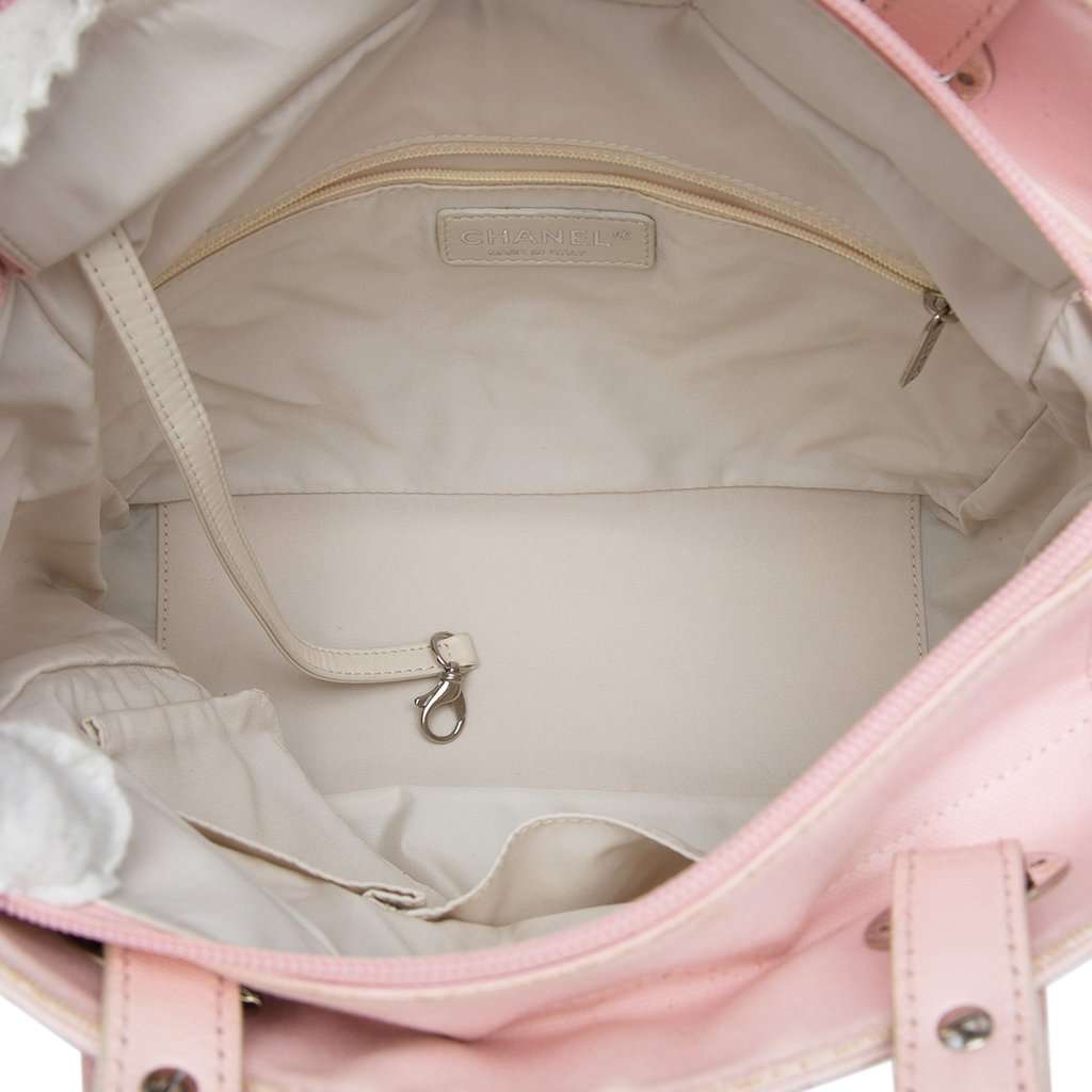 Chanel Small Quilted Canvas Paris Biarritz Tote Pink Very good - Model View