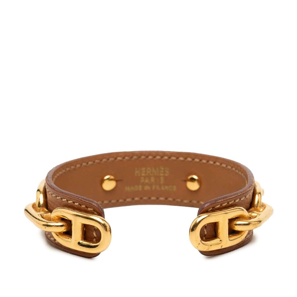 Hermès Leather and Gold Plated Chaine d Ancre Cuff Bracelet Brown Leather Very good - Inside View