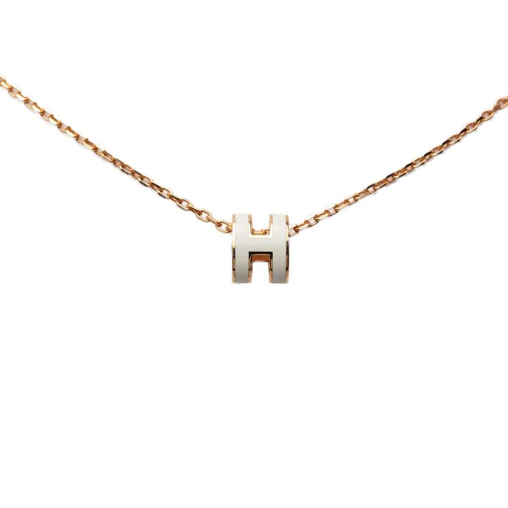 Hermès Rose Gold Enamel Mini Pop H Pendant Pink Metal Very good - Front View