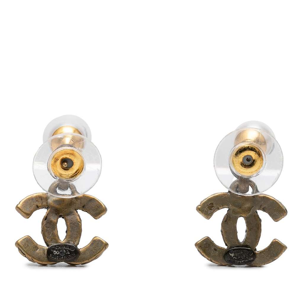 Chanel CC Gold Plated Faux Pearl Rope Drop Push Back Earrings Gold Metal Very good condition - Back View