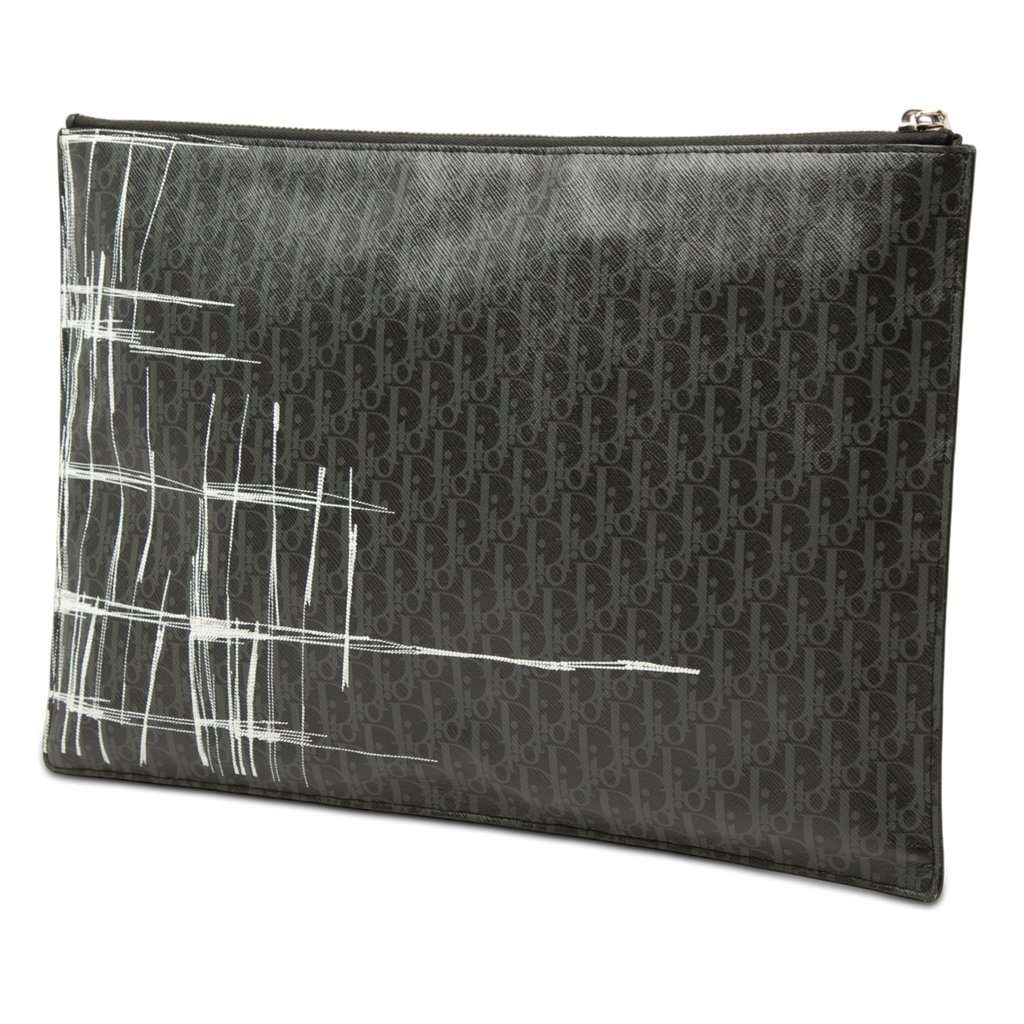Dior Homme Printed Diorissimo Coated Canvas Zip Clutch Black Very good - Back View