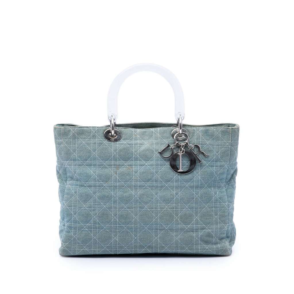 Dior Large Denim Cannage Acrylic Handles Lady Dior Blue Very good condition - Front View