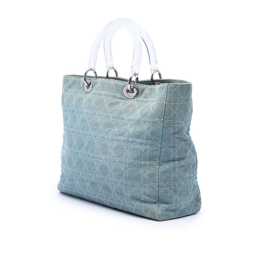 Dior Large Denim Cannage Acrylic Handles Lady Dior Blue Very good condition - Back View