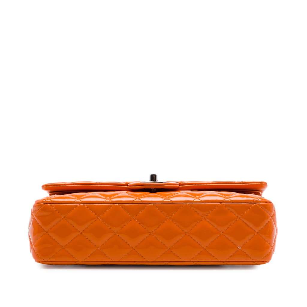 Chanel Medium Classic Patent Double Flap Orange Leather Very good condition - Inside View