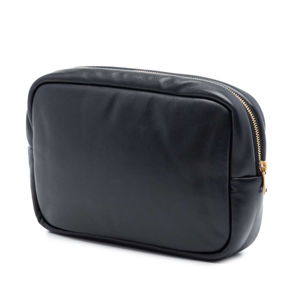 Saint Laurent Small Padded Lambskin Monogram Calypso Cosmetic Pouch Black Leather Very good - Back View