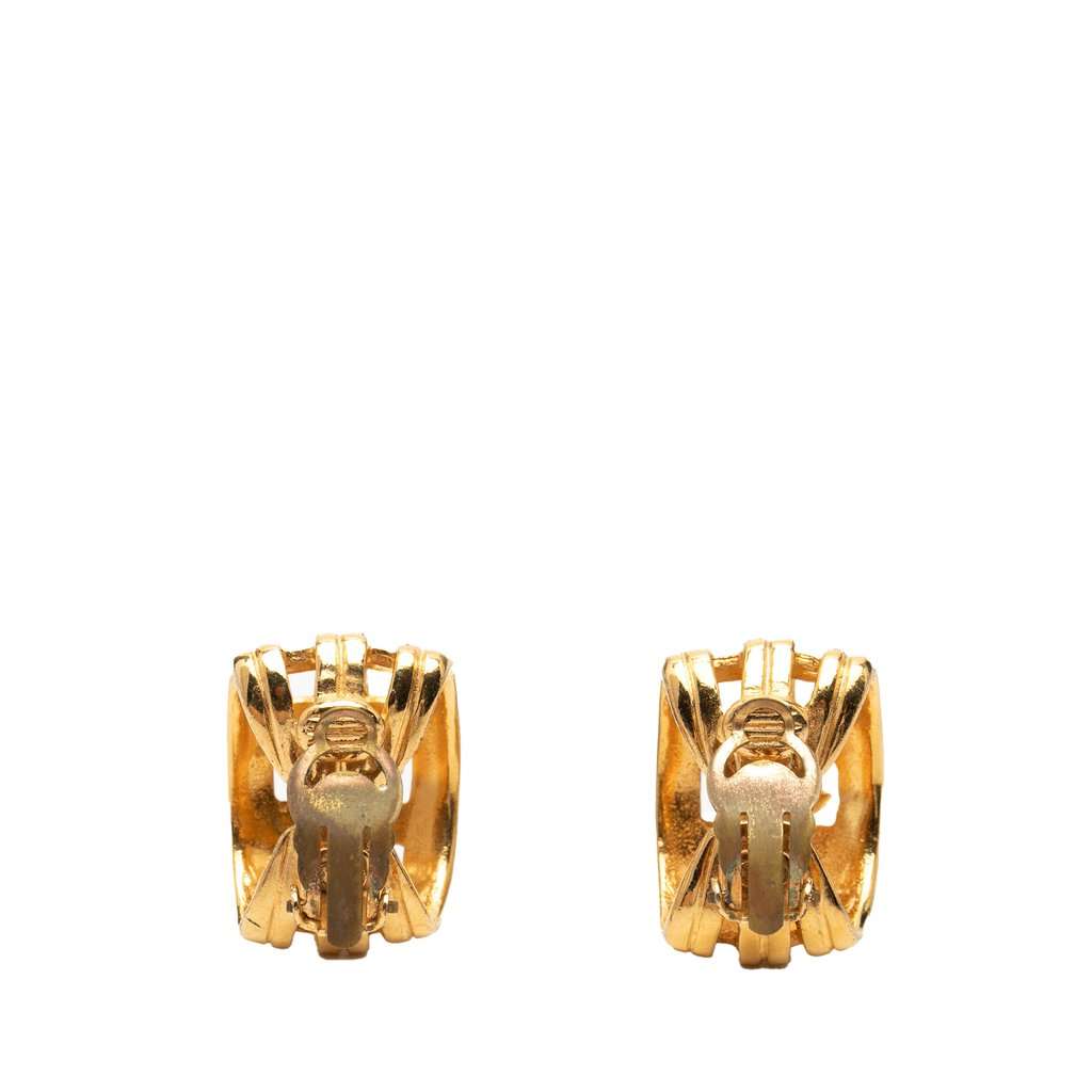 Chanel CC Gold Plated Hoop Clip on Earrings Gold Metal Very good condition - Back View