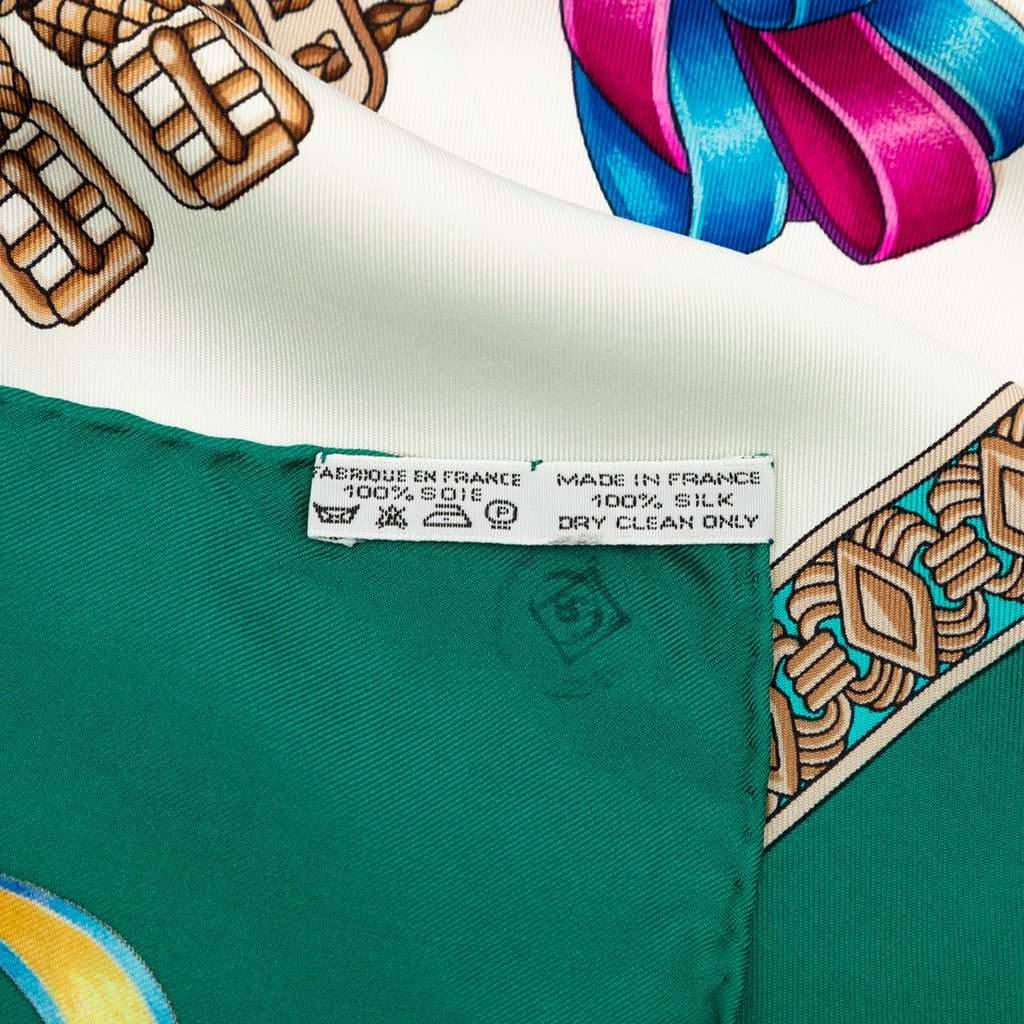 Hermès Les Rubans du Cheval Silk Scarf 90 White Very good - Inside View