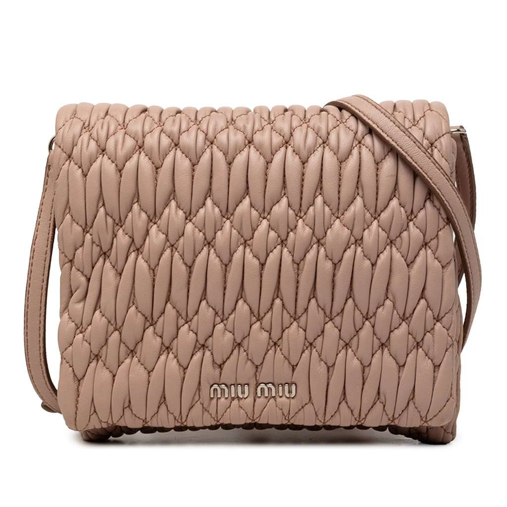 Miu Miu Matelasse Nappa Crystal Chain Satchel Brown Leather Very good - Front View