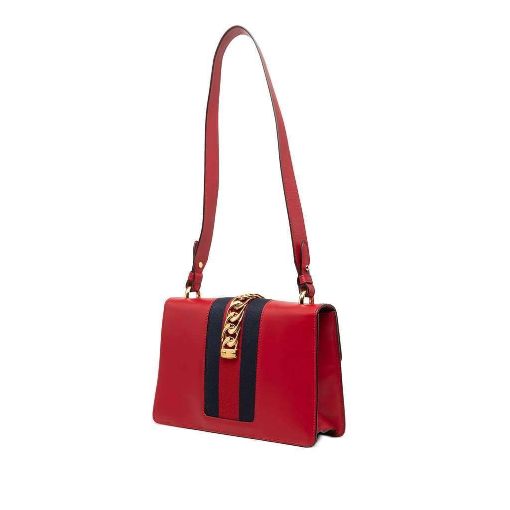 Gucci Small Calfskin Sylvie Web Satchel Red Leather Very good condition - Back View