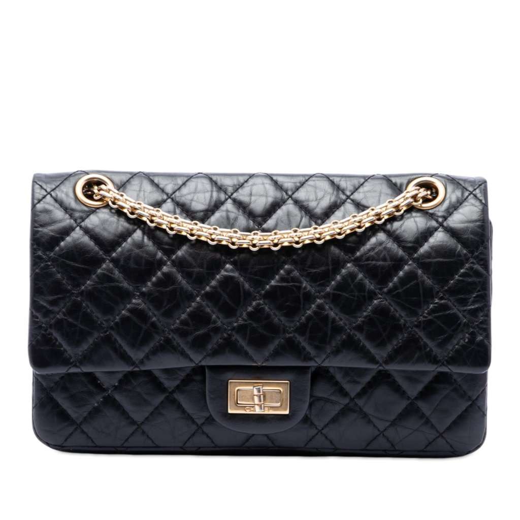 Chanel Quilted Aged Calfskin Reissue 2.55 Double Flap 225 Black Leather Very good condition - Front View