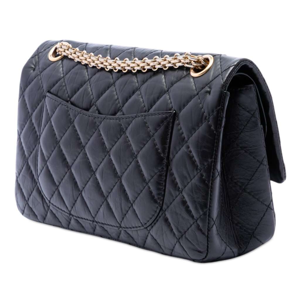Chanel Quilted Aged Calfskin Reissue 2.55 Double Flap 225 Black Leather Very good condition - Back View