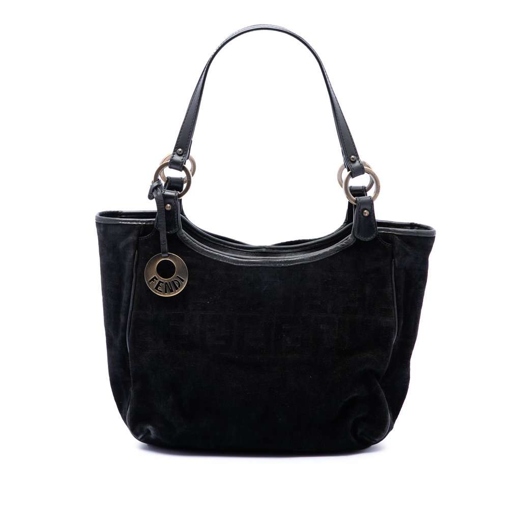 Fendi Zucca Suede Chef Tote Black Leather Very good condition - Front View