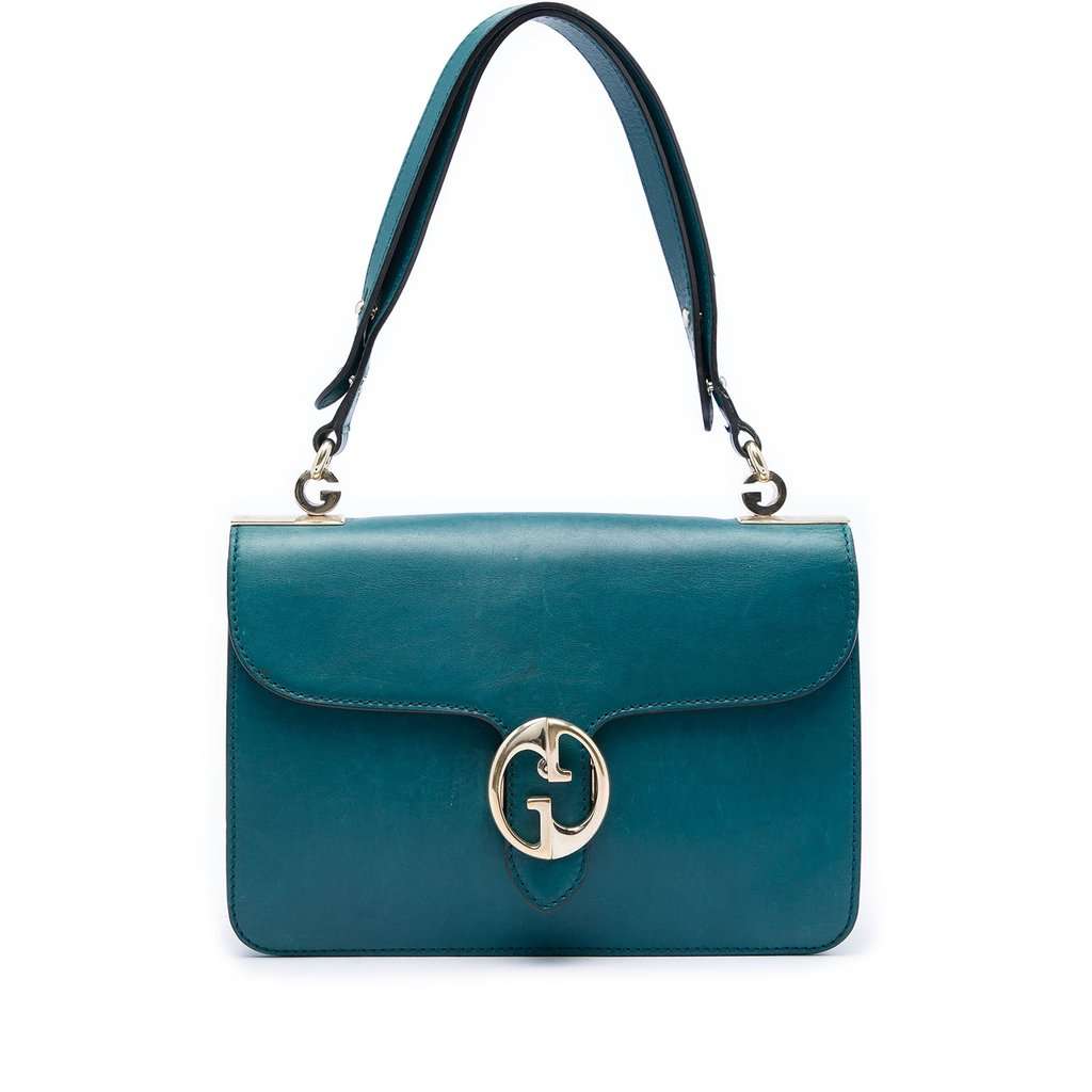 Gucci Medium Calfskin 1973 Flap Shoulder Bag Blue Leather Good - Front View