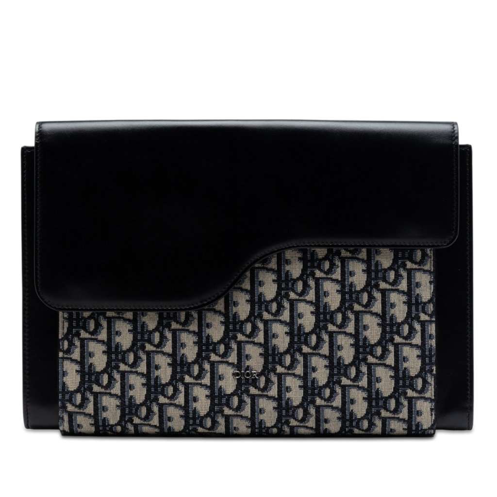 Dior Oblique Canvas and Leather Saddle Flap Portfolio Pouch Black Very good condition - Front View