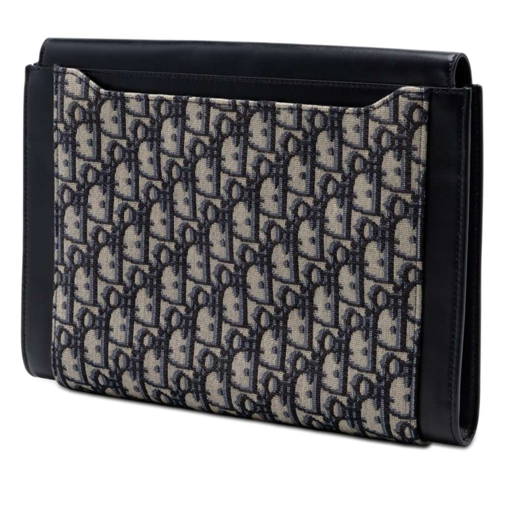 Dior Oblique Canvas and Leather Saddle Flap Portfolio Pouch Black Very good condition - Back View