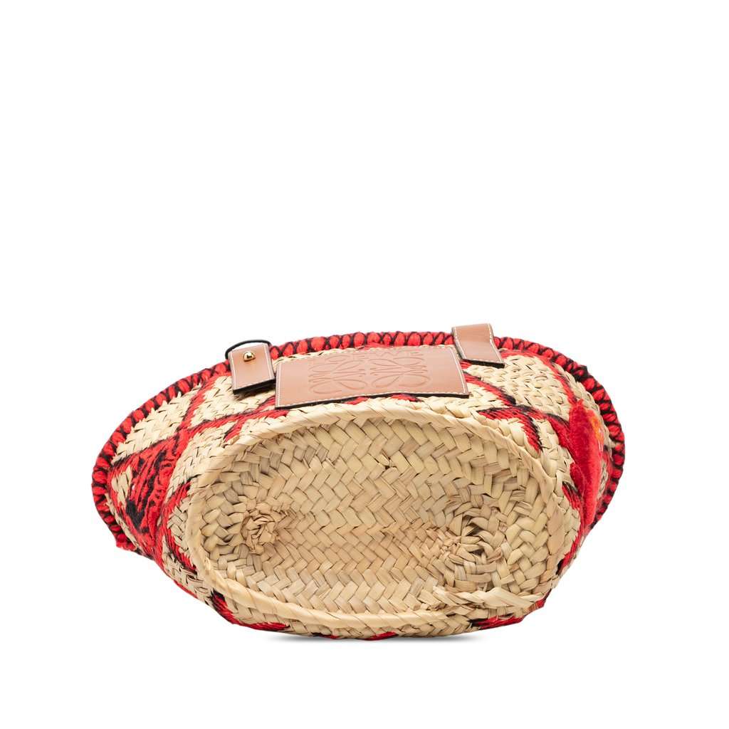 LOEWE Small Raffia Animal Embroidered Anagram Basket Tote Beige Very good - Inside View