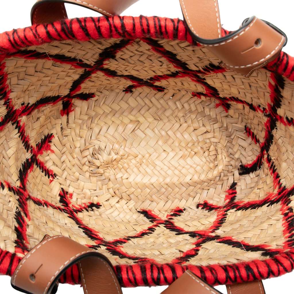 LOEWE Small Raffia Animal Embroidered Anagram Basket Tote Beige Very good - Model View