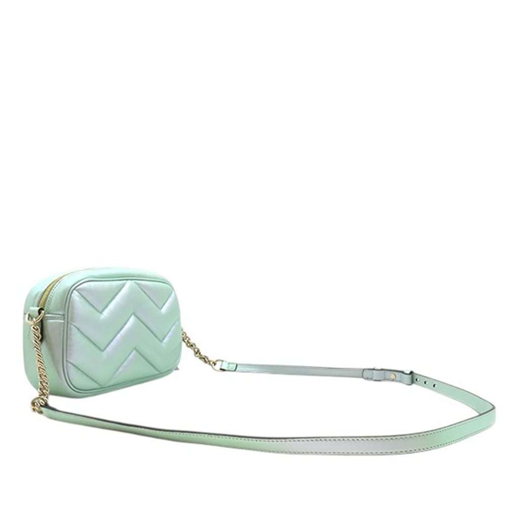 Gucci Small GG Marmont Matelasse Iridescent Nappa Crossbody Green Leather Very good condition - Back View