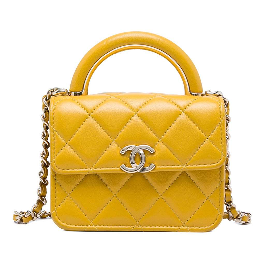 Chanel Mini Lambskin Paris Le19M Charming Top Handle Flap Yellow Leather Very good condition - Front View