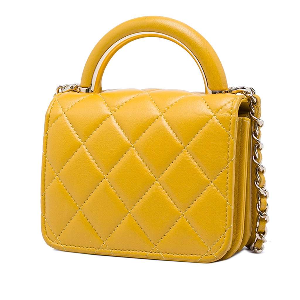 Chanel Mini Lambskin Paris Le19M Charming Top Handle Flap Yellow Leather Very good condition - Back View