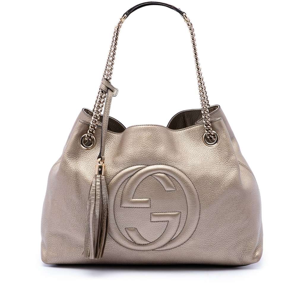Gucci Medium Metallic Calfskin Soho Chain Tote Gold Leather Very good - Front View