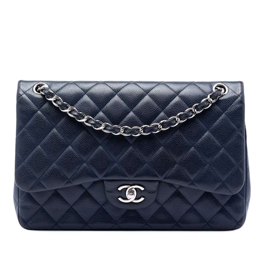 Chanel Jumbo Classic Caviar Double Flap Blue Leather Very good - Front View