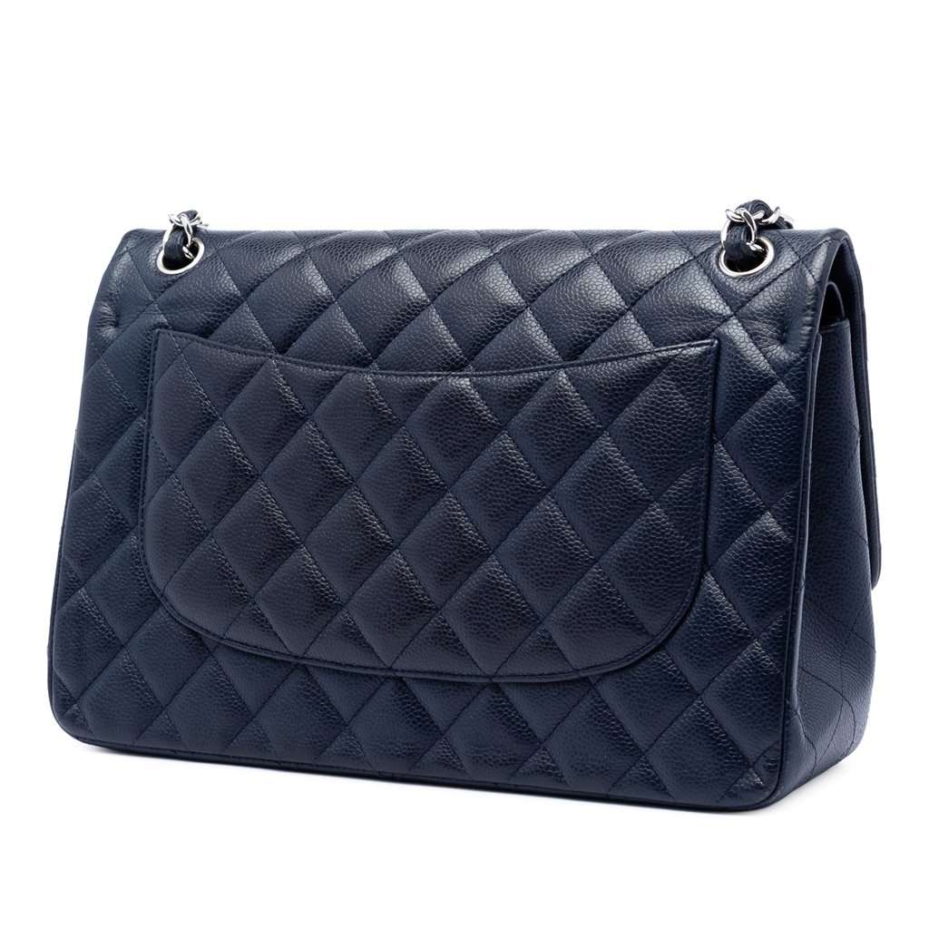 Chanel Jumbo Classic Caviar Double Flap Blue Leather Very good - Back View