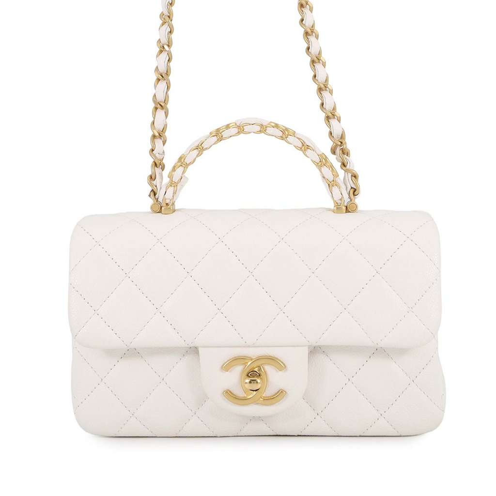 Chanel Mini CC Quilted Caviar Handy Flap White Leather Very good condition - Front View