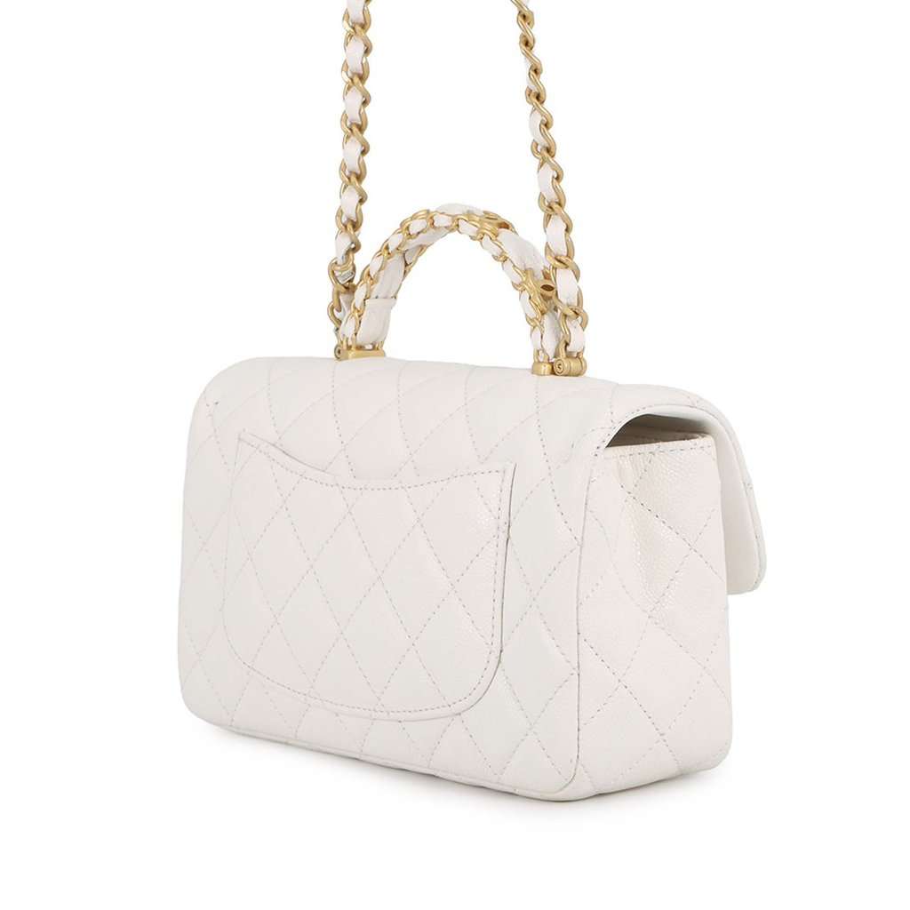 Chanel Mini CC Quilted Caviar Handy Flap White Leather Very good condition - Back View