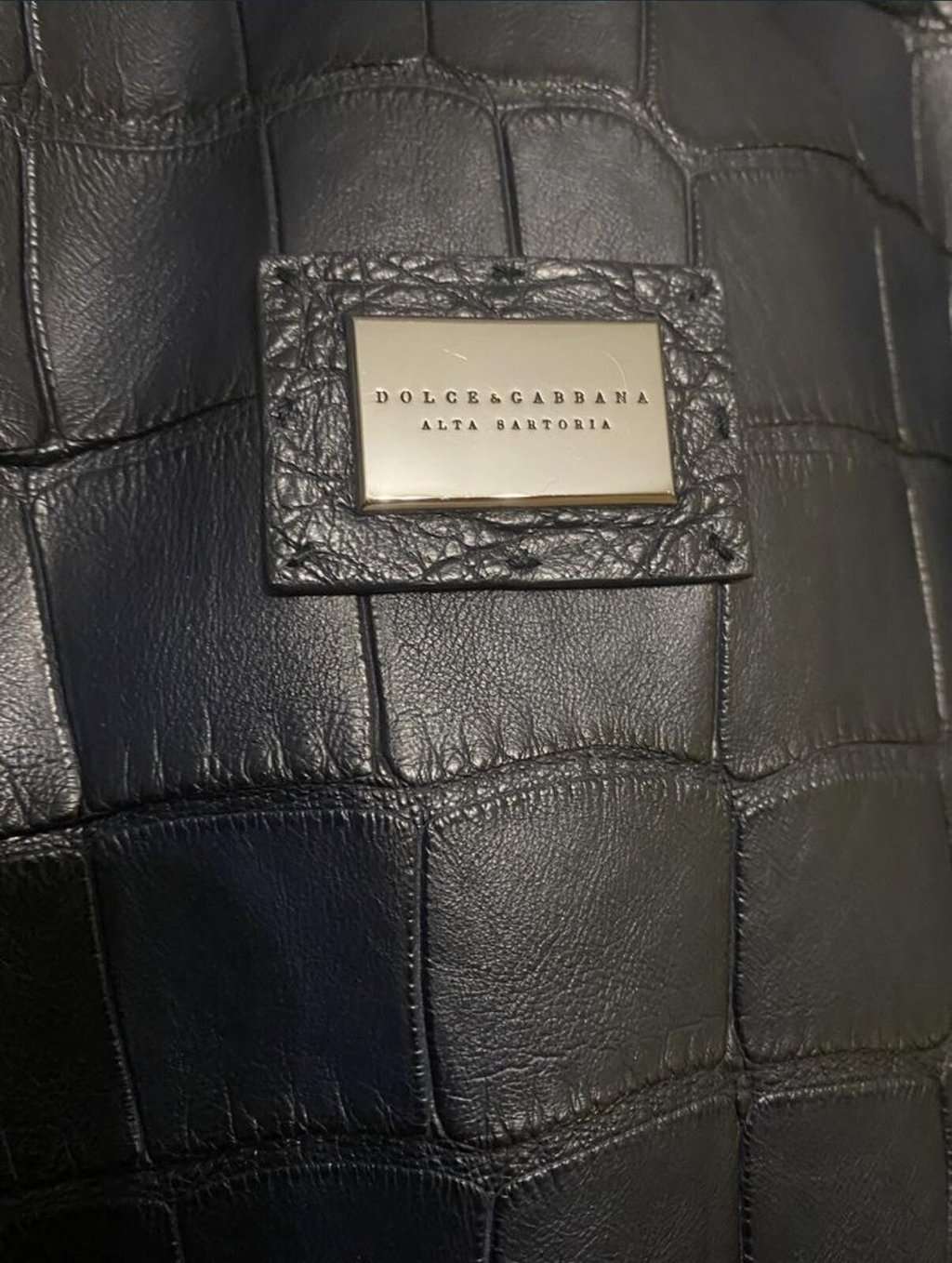 Dolce & Gabbana Dolce and Gabbana Navy Crocodile Print Lambskin Bomber Jacket Sz.48-50 Pre-Owned Navy Leather Good condition - Back View