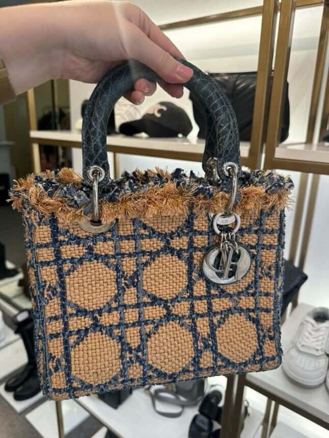 Dior Dior Lady Dior Medium Tweed  Crocodile  Print Lambskin  Handle Bag Pre-Owned MultiColor Tweed Good condition - Inside View