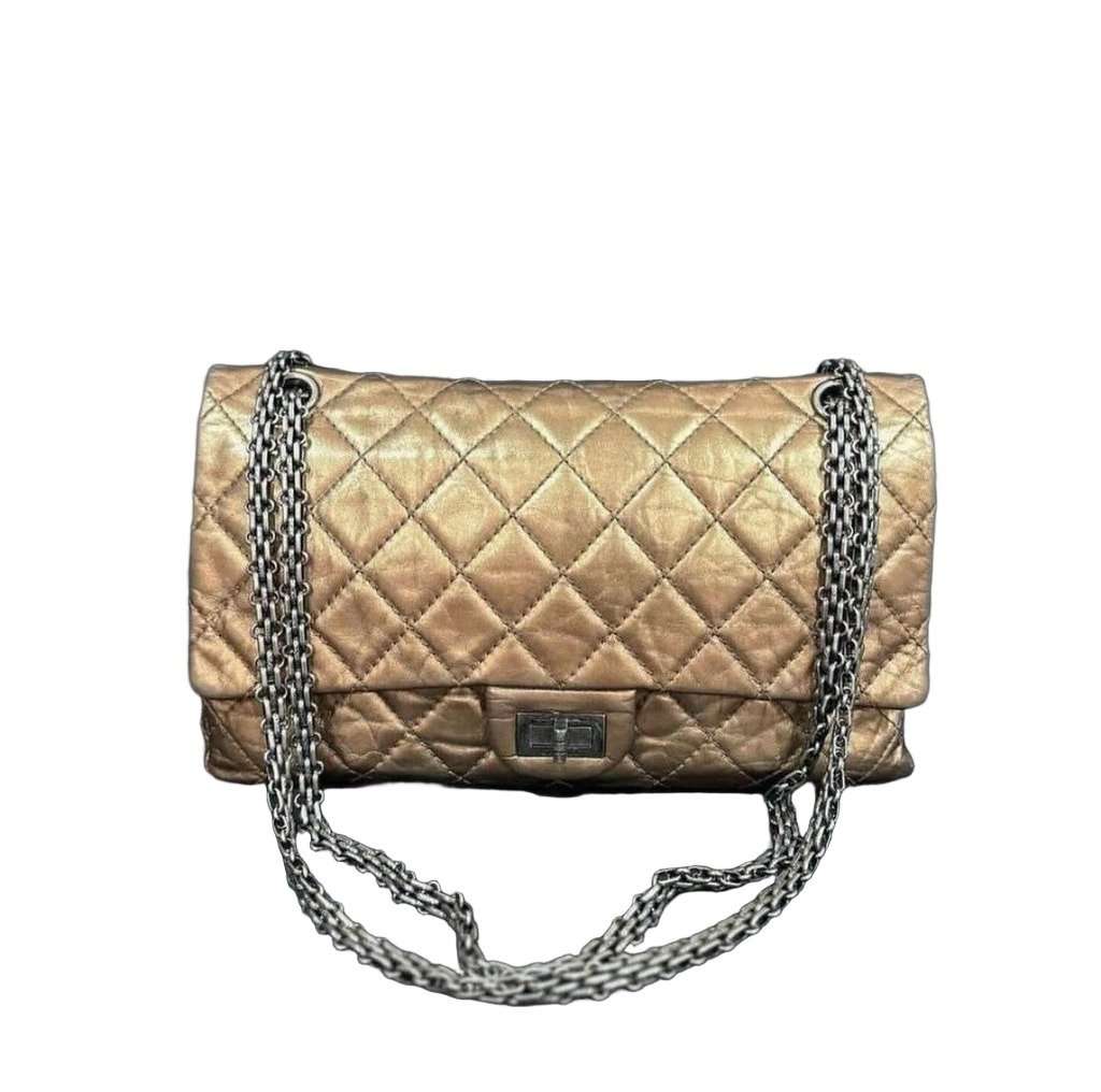 CHANEL Chanel Chanel Bronze Aged Calfskin Reissue Double Flap Classic Bag Pre-Owned Silver Leather Good condition - Front View
