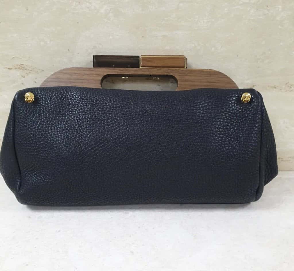 Fendi Fendi Black Leather Walnut Wood Handle Clutch Bag Pre-Owned Black Leather Good condition - Inside View